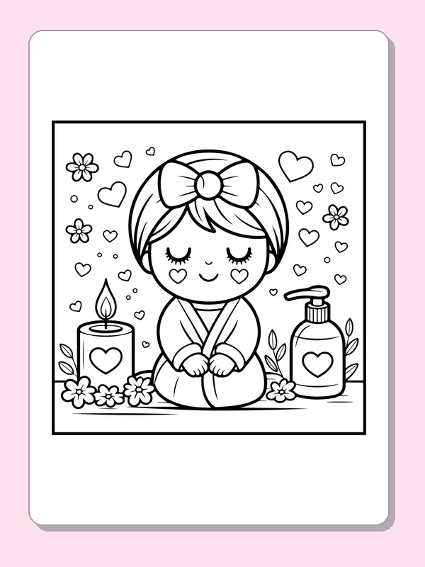 Black and white printable quiet sitting with candles coloring sheet