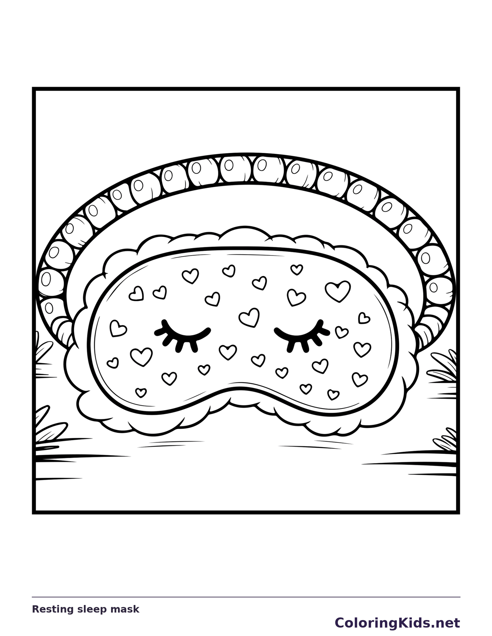 Black and white printable resting sleep mask coloring sheet