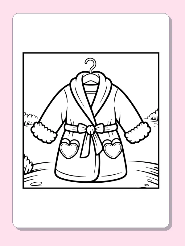 Black and white printable soft robe on a hanger coloring sheet