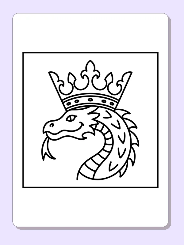 Black and white printable crowned dragon profile coloring sheet
