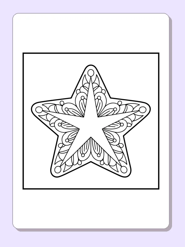 Black and white printable ornamental five-point star coloring sheet