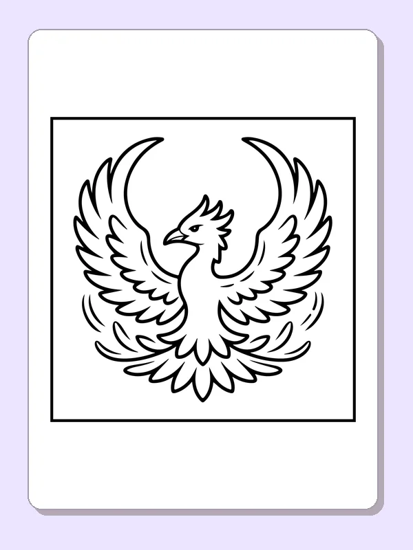Black and white printable phoenix rising with open wings coloring sheet