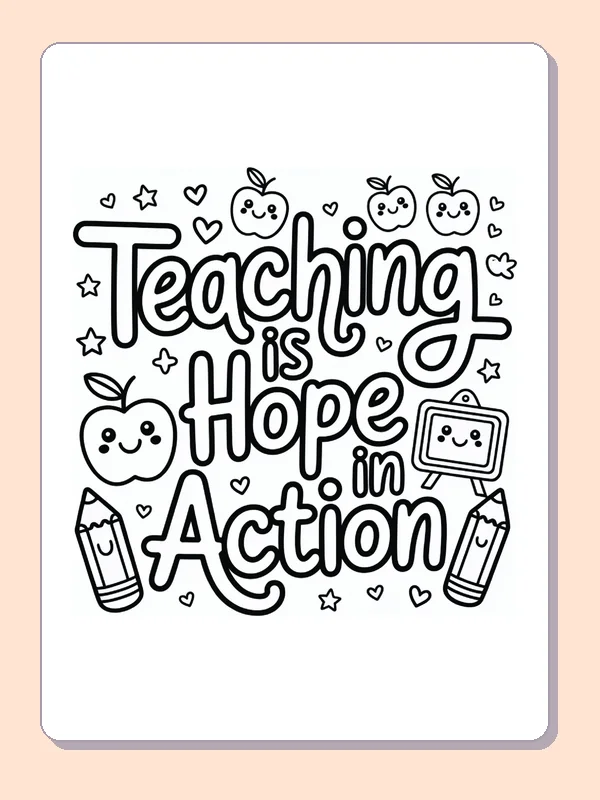 Black and white printable teaching is hope in action coloring sheet