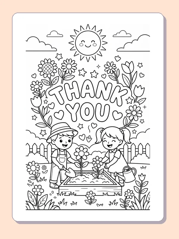 Garden Thank You Message coloring page preview