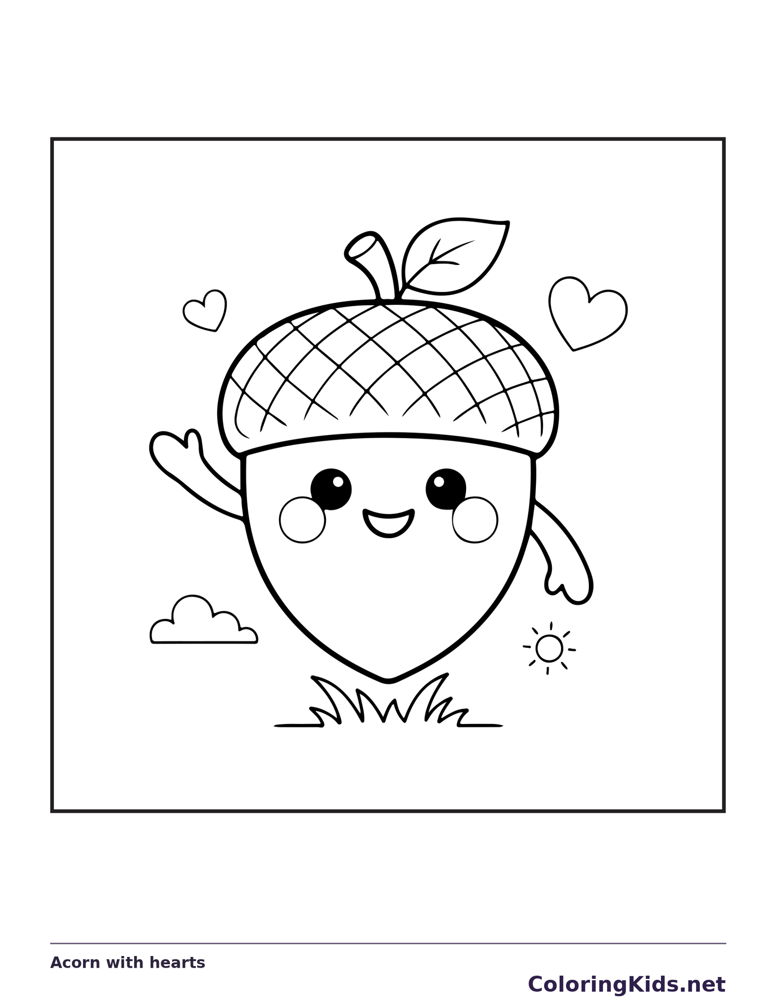 Acorn with hearts coloring page | ColoringKids.net