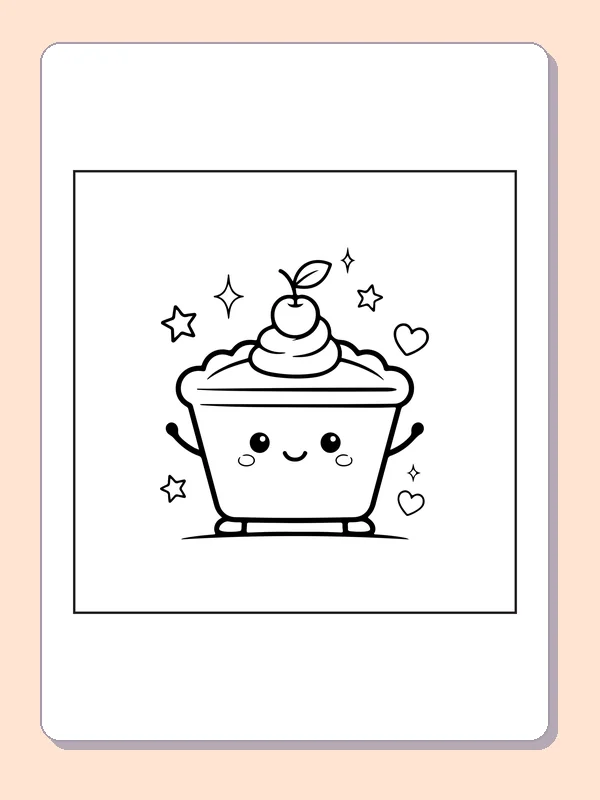 Pie with hearts coloring page with black and white outlines for printing or coloring online