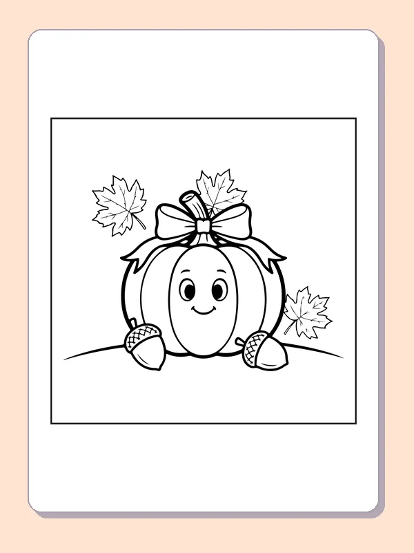 Pumpkin in the autumn garden coloring page with black and white outlines for printing or coloring online