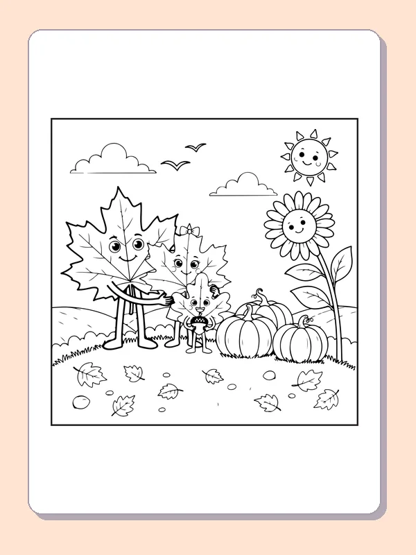 Quiet harvest landscape coloring page with black and white outlines for printing or coloring online
