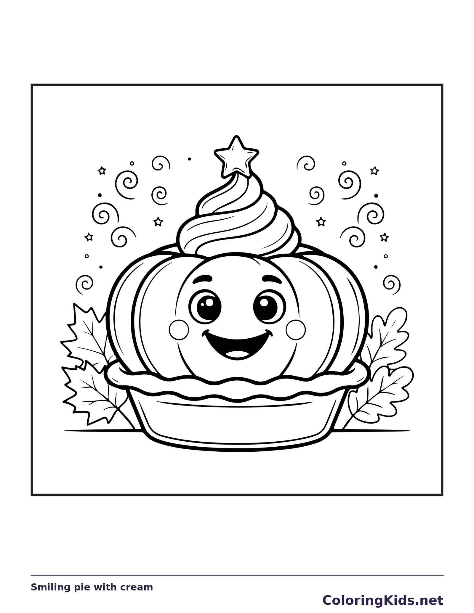 Smiling pie with cream coloring page | ColoringKids.net
