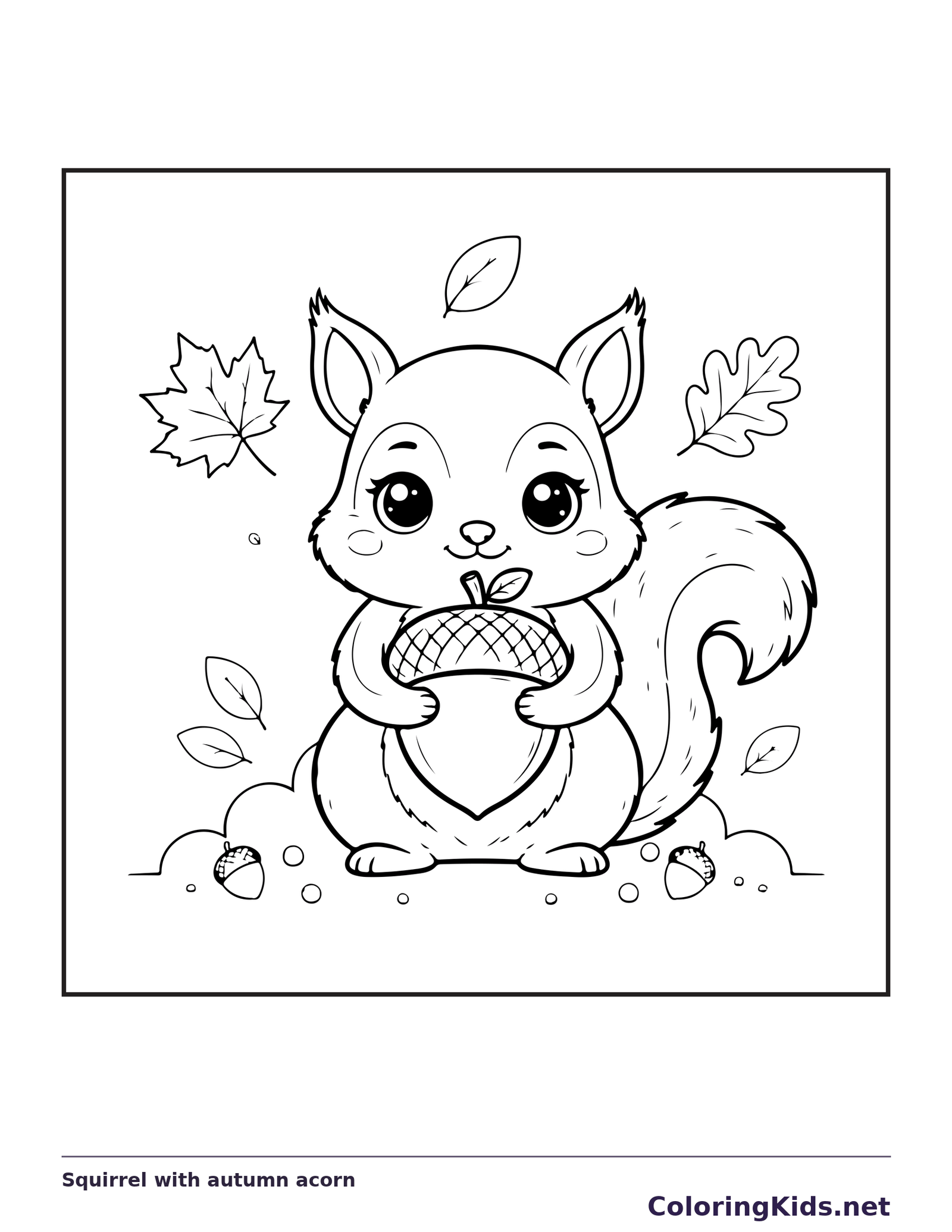 Squirrel with autumn acorn coloring page | ColoringKids.net