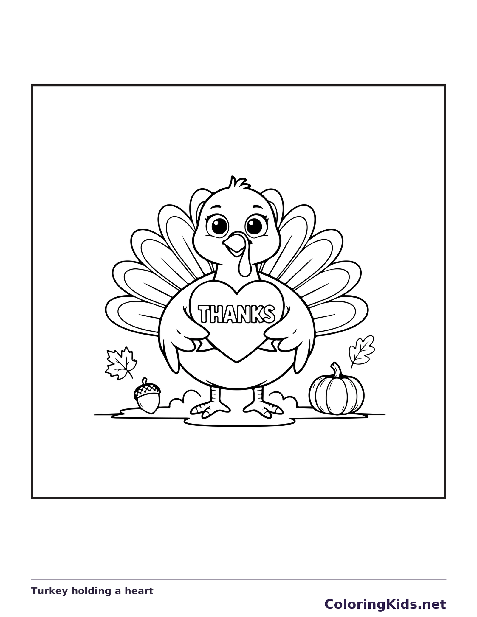 Turkey holding a heart coloring page | ColoringKids.net