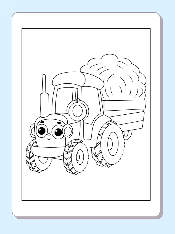 Black and white printable tractor pulling a hay wagon coloring sheet