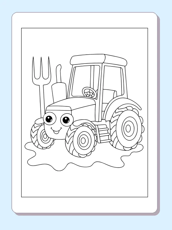 Black and white printable tractor rolling through mud coloring sheet