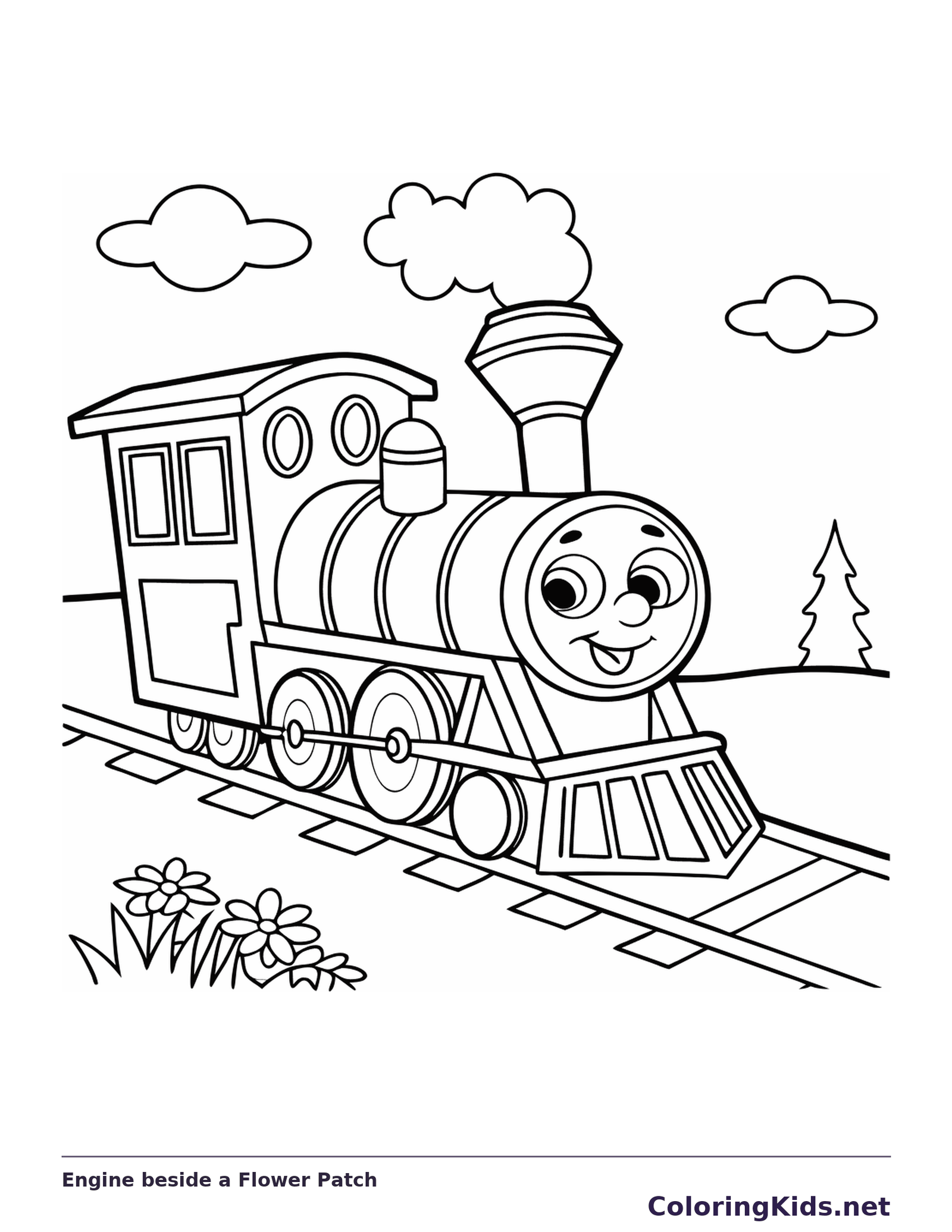 Engine beside a Flower Patch coloring page | ColoringKids.net