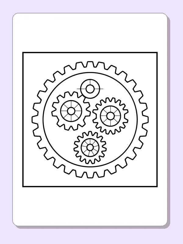 Three cogs inside a large circular gear with many teeth