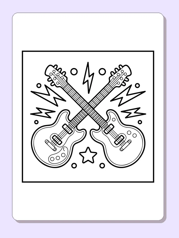 Two crossed electric guitars with lightning shapes and stars