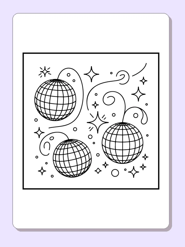 Three disco balls filled with many small grid squares among stars