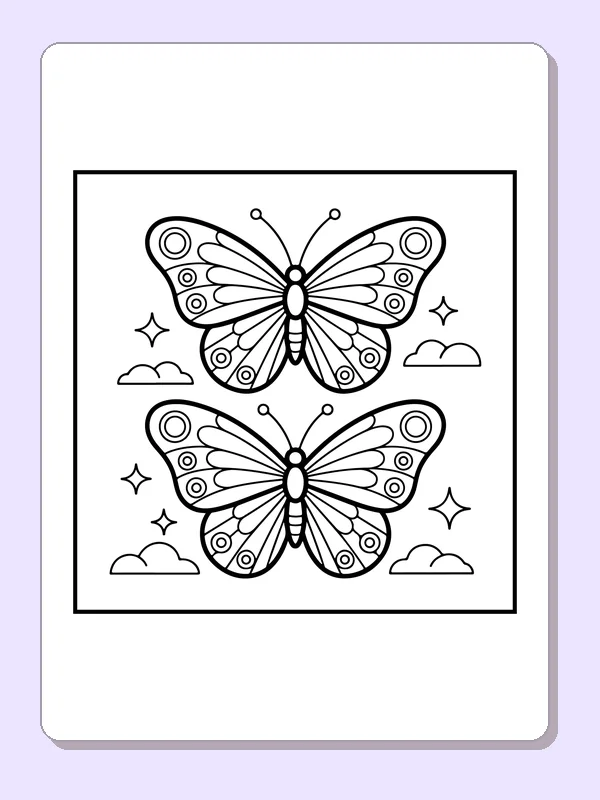 Two vertically arranged butterflies with mirrored patterned wings