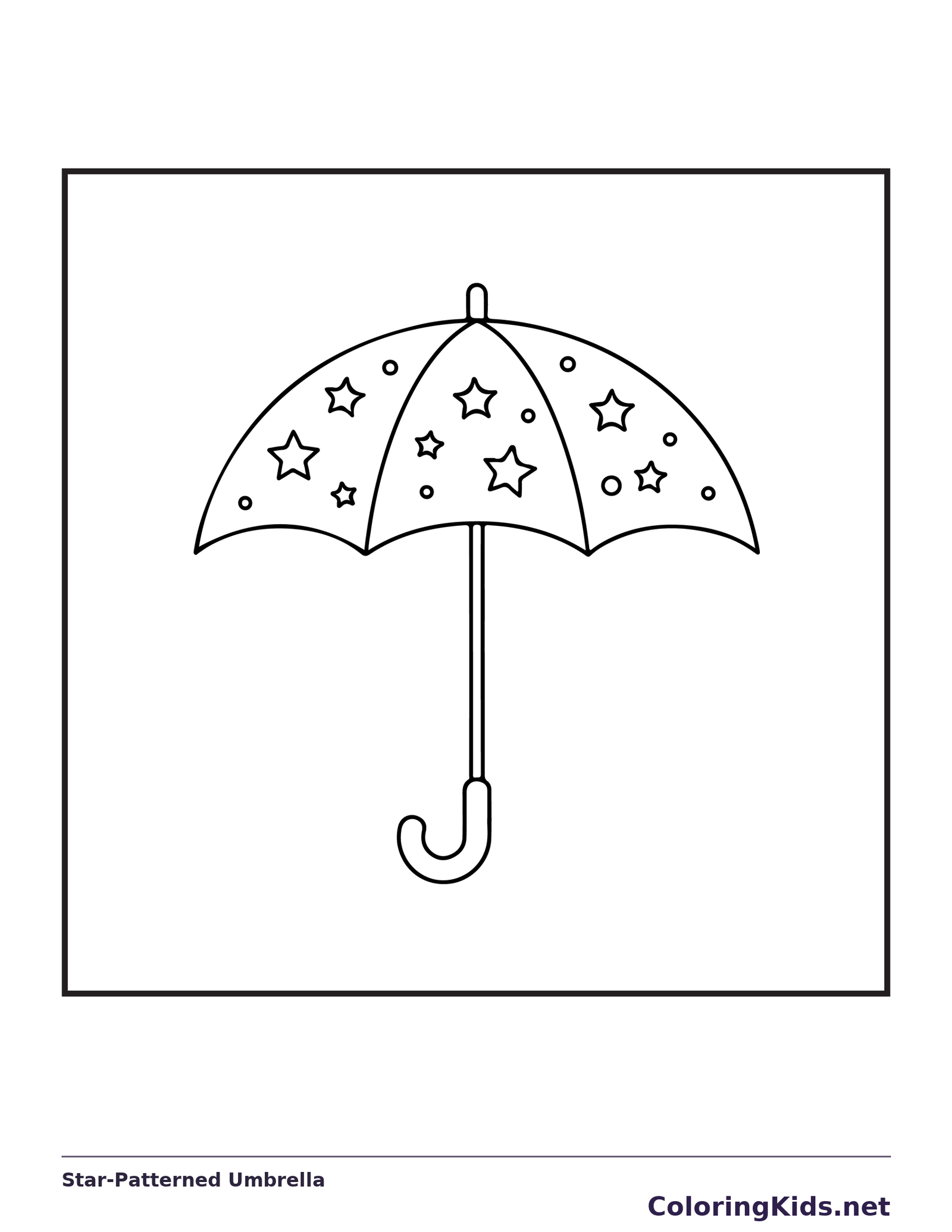 Single umbrella decorated with stars, black-and-white line art