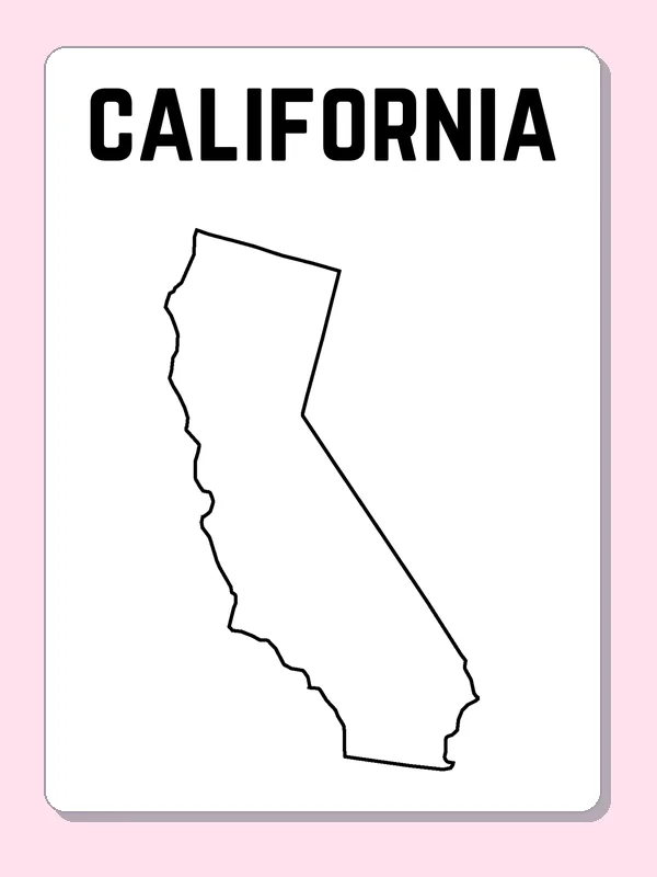 Black-and-white outline of California showing a long Pacific edge and a slanting inland border