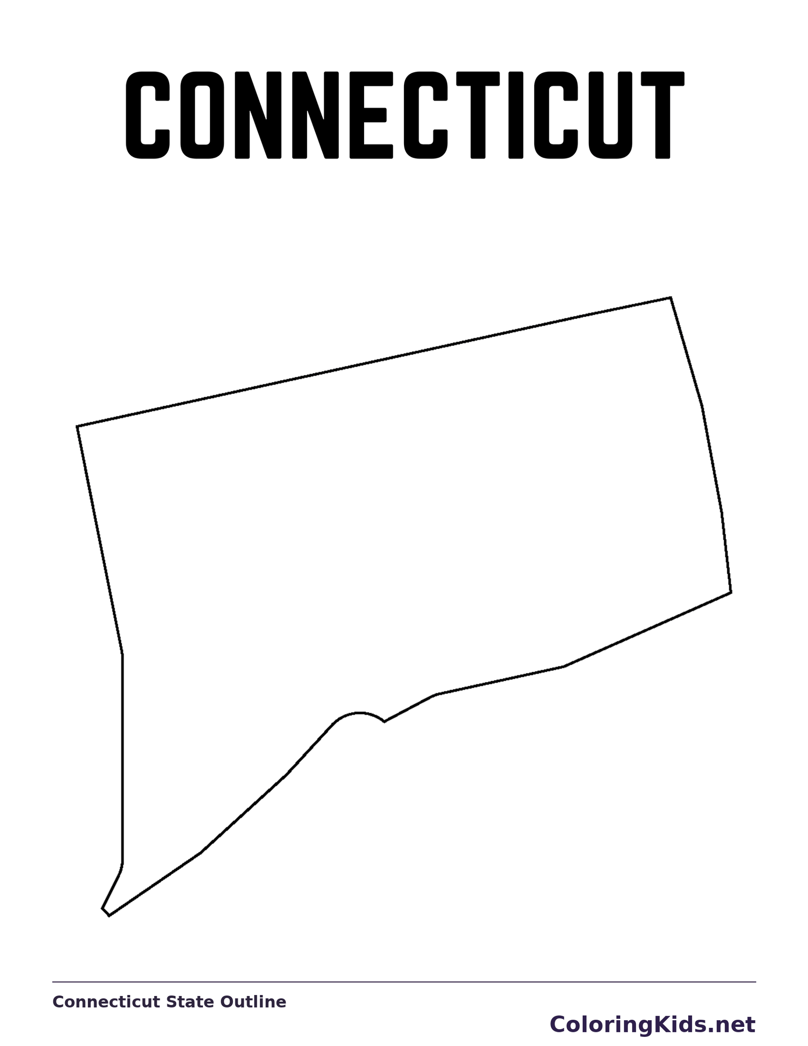 Black-and-white outline of Connecticut showing a compact shape with a short southern coast