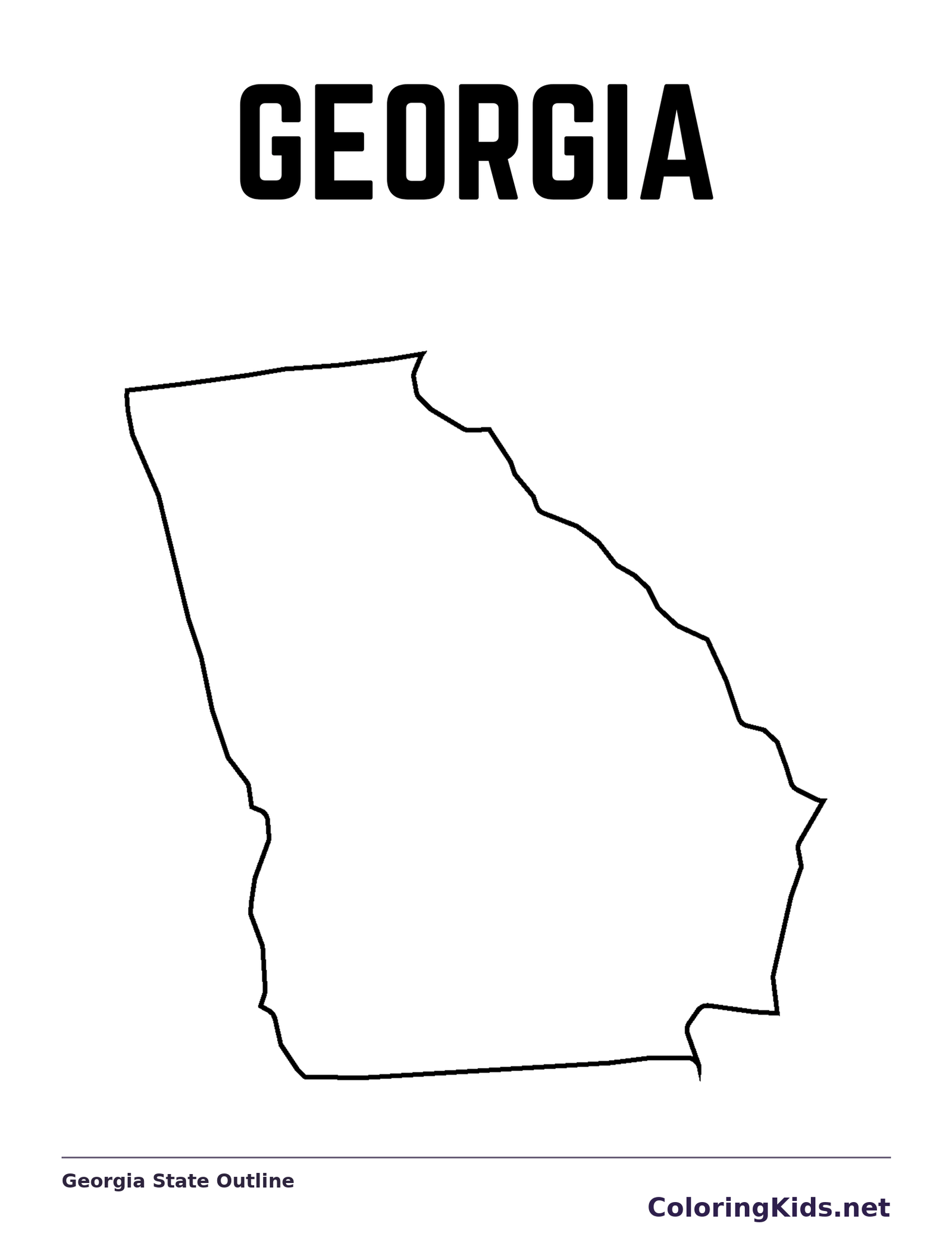 Black-and-white outline of Georgia showing a broad northern edge and a short Atlantic coast