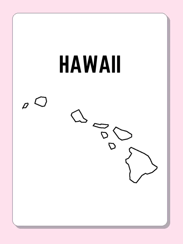 Black-and-white outline of Hawaii showing separate island shapes spread across the page