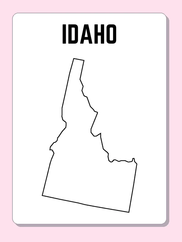 Black-and-white outline of Idaho showing a narrow northern panhandle above a wider southern shape