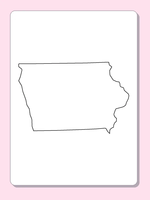 Black-and-white outline of Iowa showing a wide outline bounded by river curves on each side