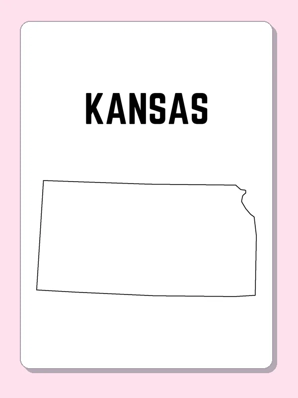 Black-and-white outline of Kansas showing a wide boxlike form with an uneven eastern border