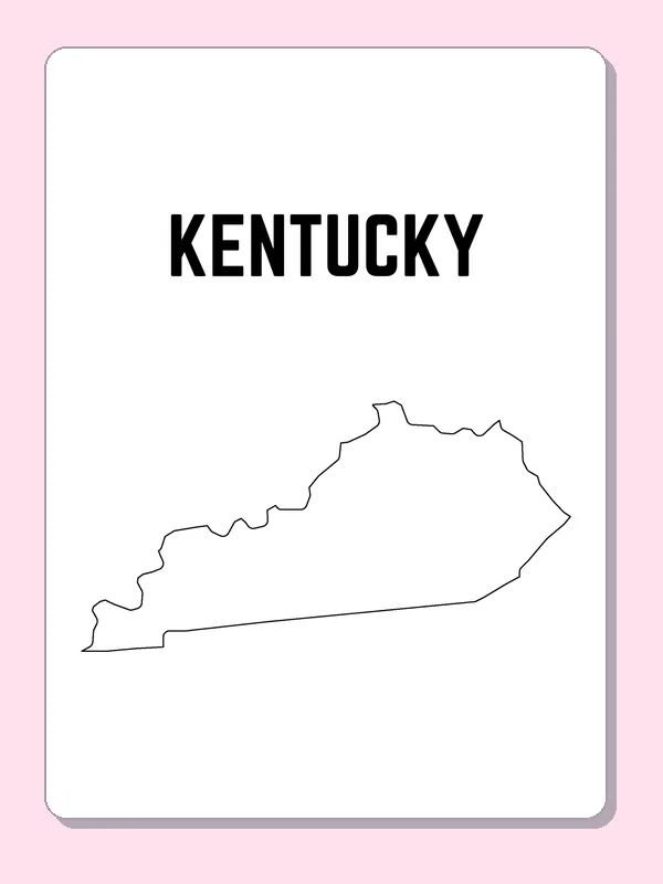 Black-and-white outline of Kentucky showing a long, tapering outline stretching east to west