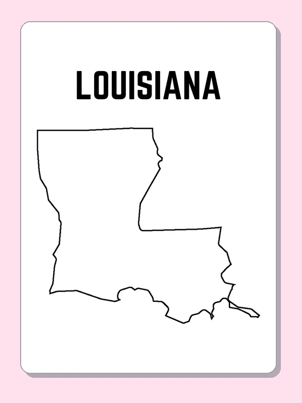 Black-and-white outline of Louisiana showing a bootlike outline with an irregular Gulf Coast