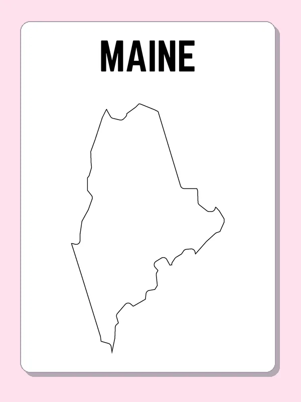 Black-and-white outline of Maine showing a tall northern reach and a deeply cut Atlantic coast