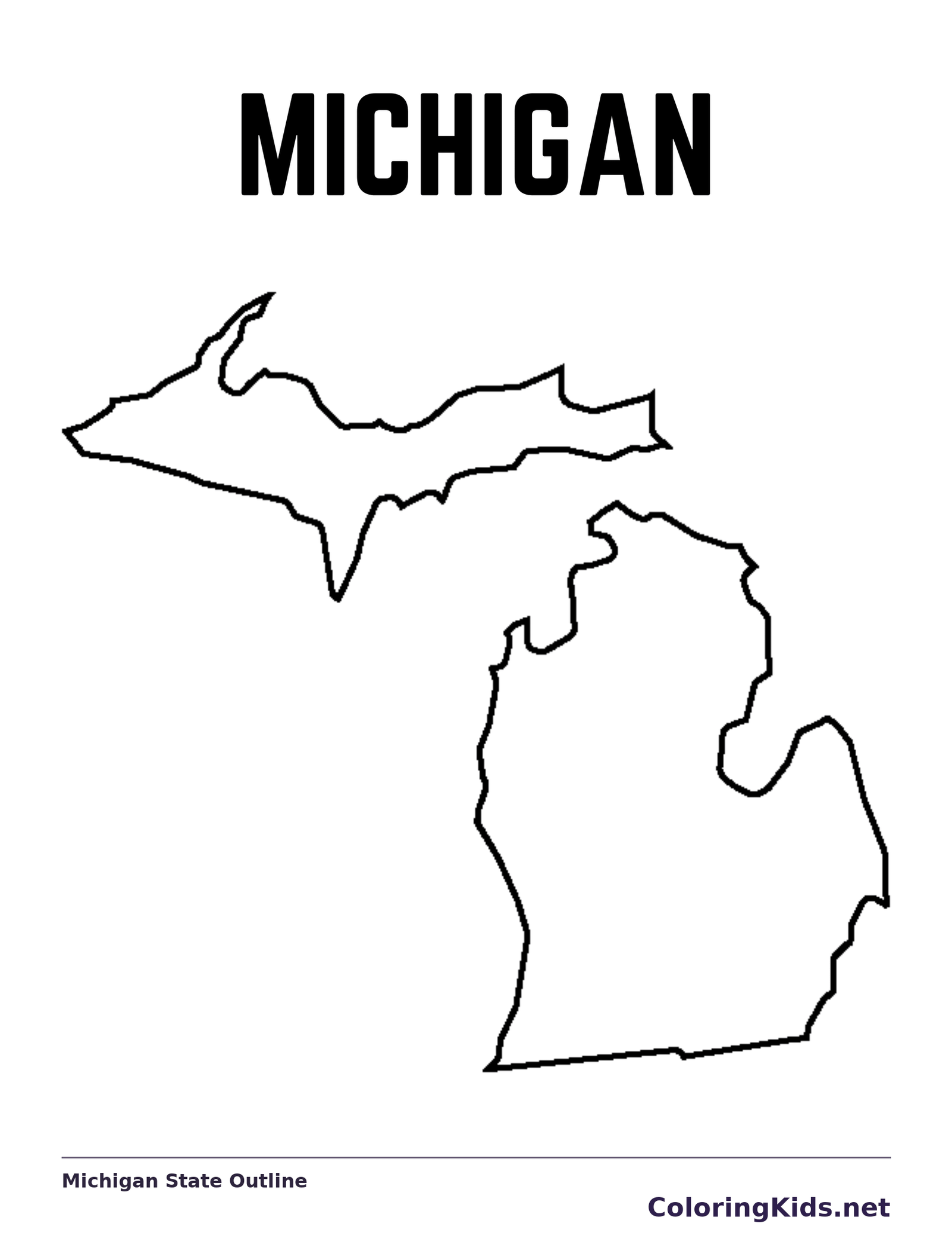 Black-and-white outline of Michigan showing two separated peninsulas with long lake edges