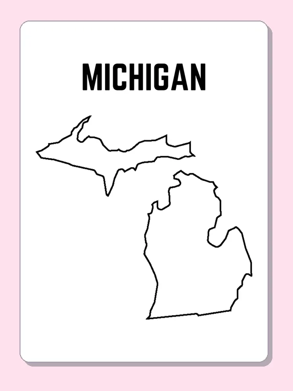 Black-and-white outline of Michigan showing two separated peninsulas with long lake edges