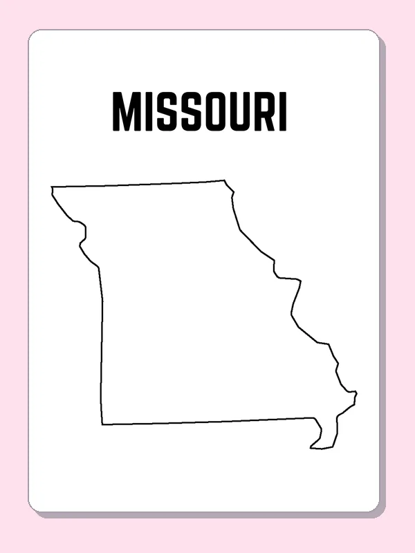 Black-and-white outline of Missouri showing a broad body and a small southeastern bootheel