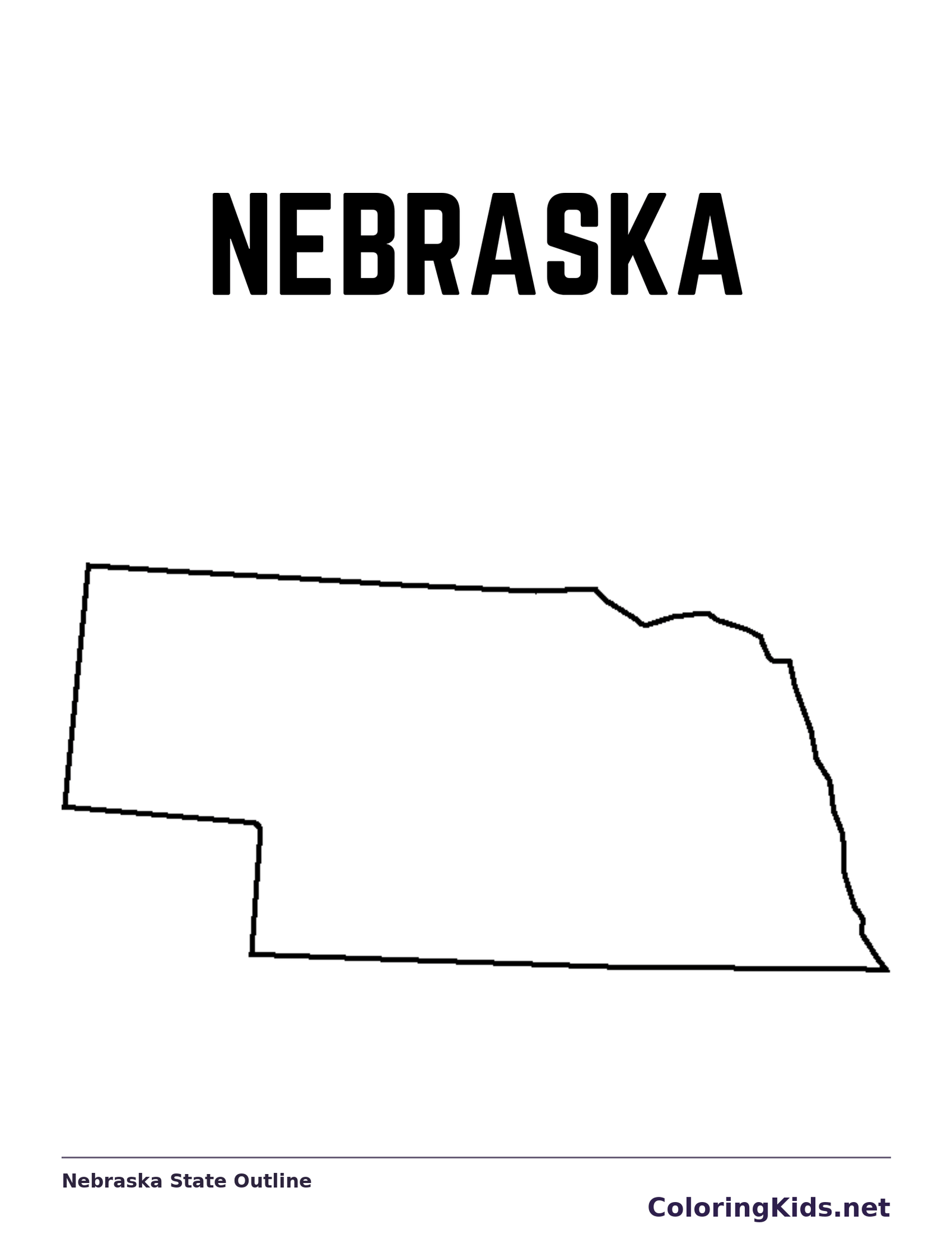 Black-and-white outline of Nebraska showing a long central outline with stepped western edges
