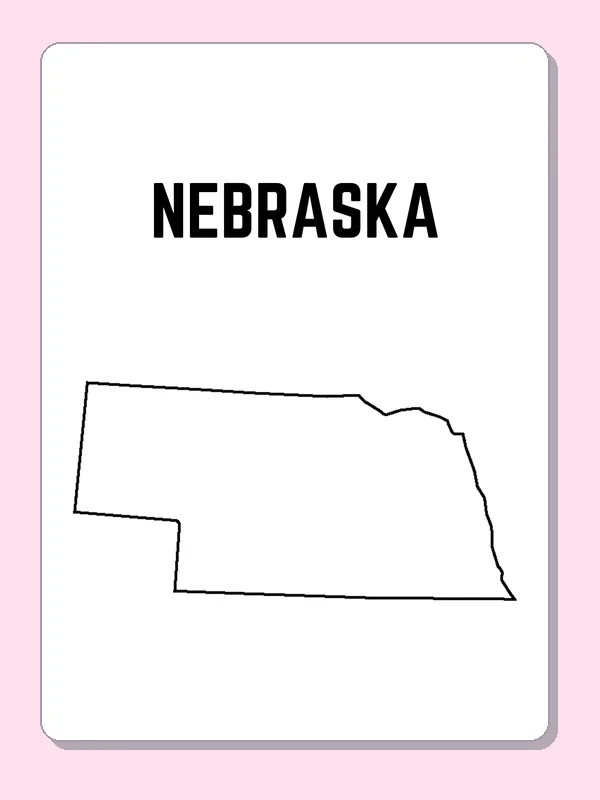 Black-and-white outline of Nebraska showing a long central outline with stepped western edges