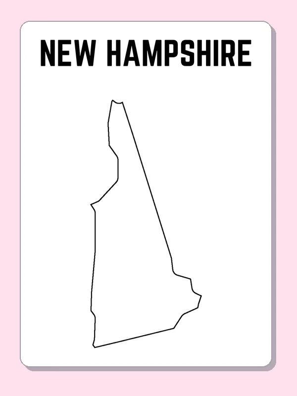 Black-and-white outline of New Hampshire showing a tall narrow form between uneven borders