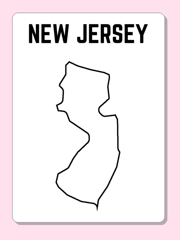 Black-and-white outline of New Jersey showing a slim curved form beside the Atlantic