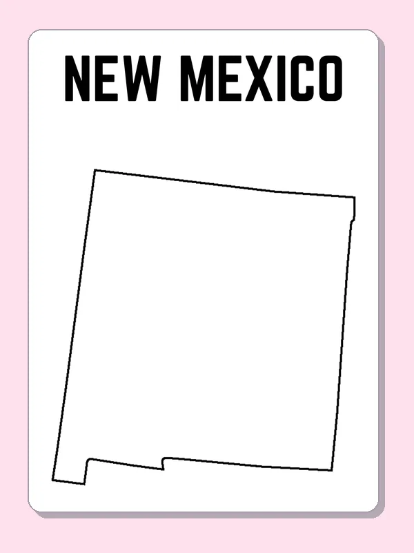 Black-and-white outline of New Mexico showing a boxlike shape with a small southwestern notch