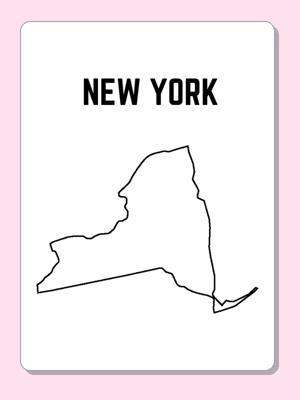 Black-and-white outline of New York showing a broad upstate body and a narrow island to the southeast