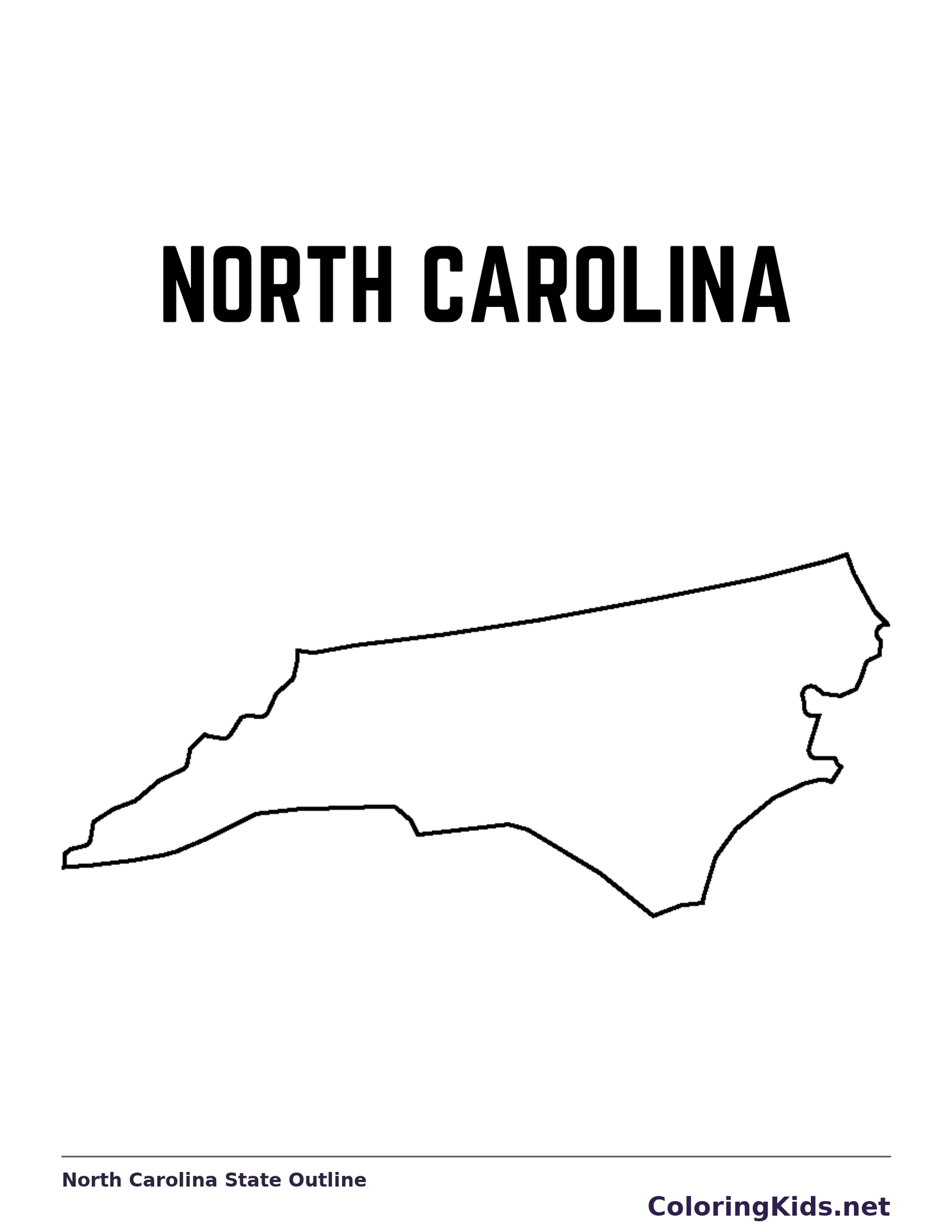 Black-and-white outline of North Carolina showing a long mainland form and an intricate Atlantic edge