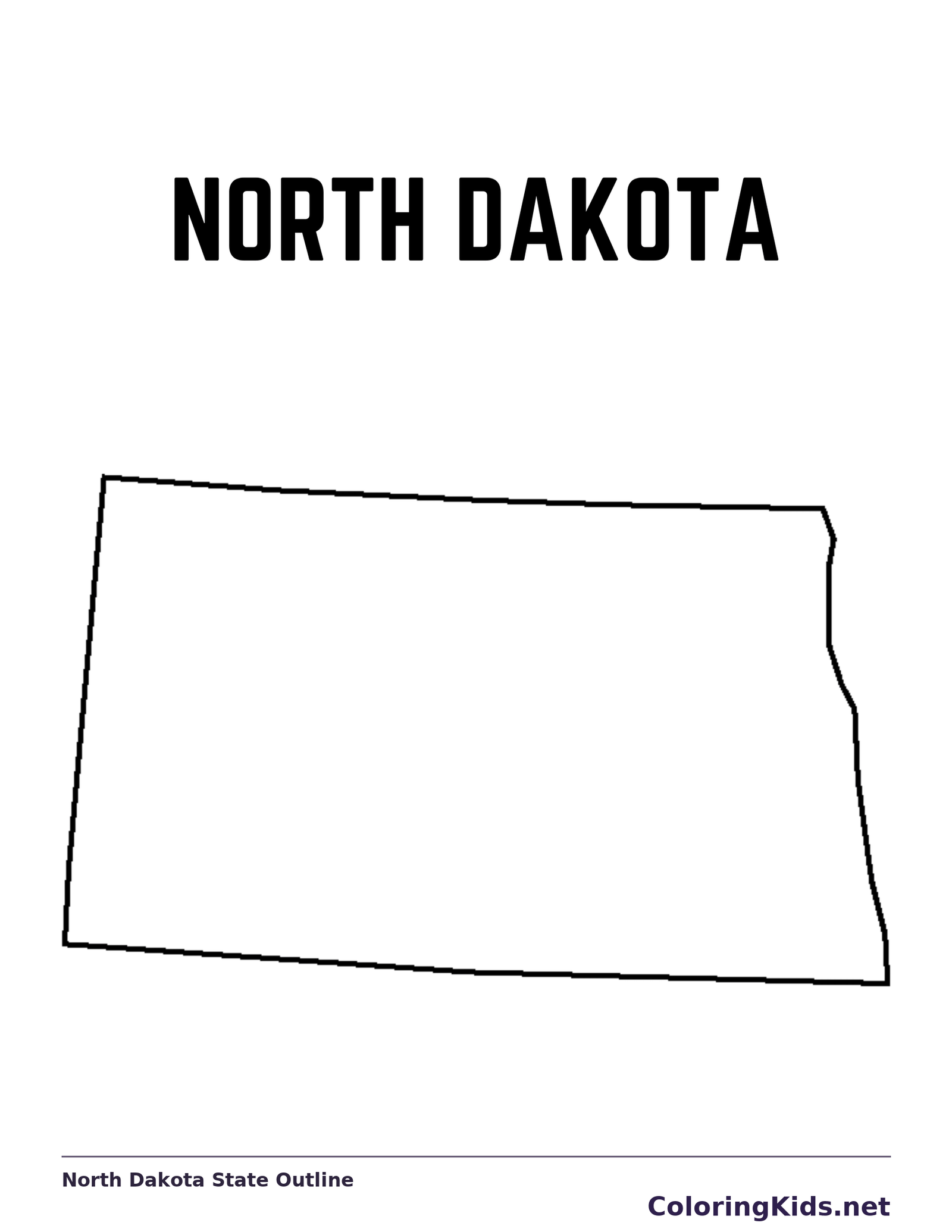 Black-and-white outline of North Dakota showing a wide, nearly rectangular northern outline