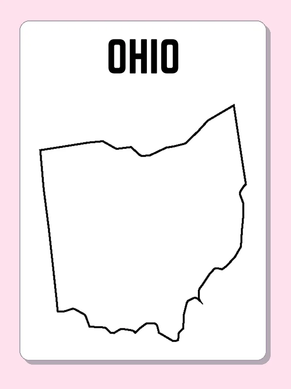 Black-and-white outline of Ohio showing a curved northern lake edge above the inland borders
