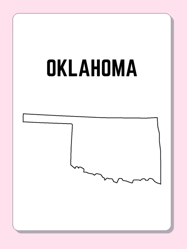 Black-and-white outline of Oklahoma showing a long western panhandle attached to a wider body