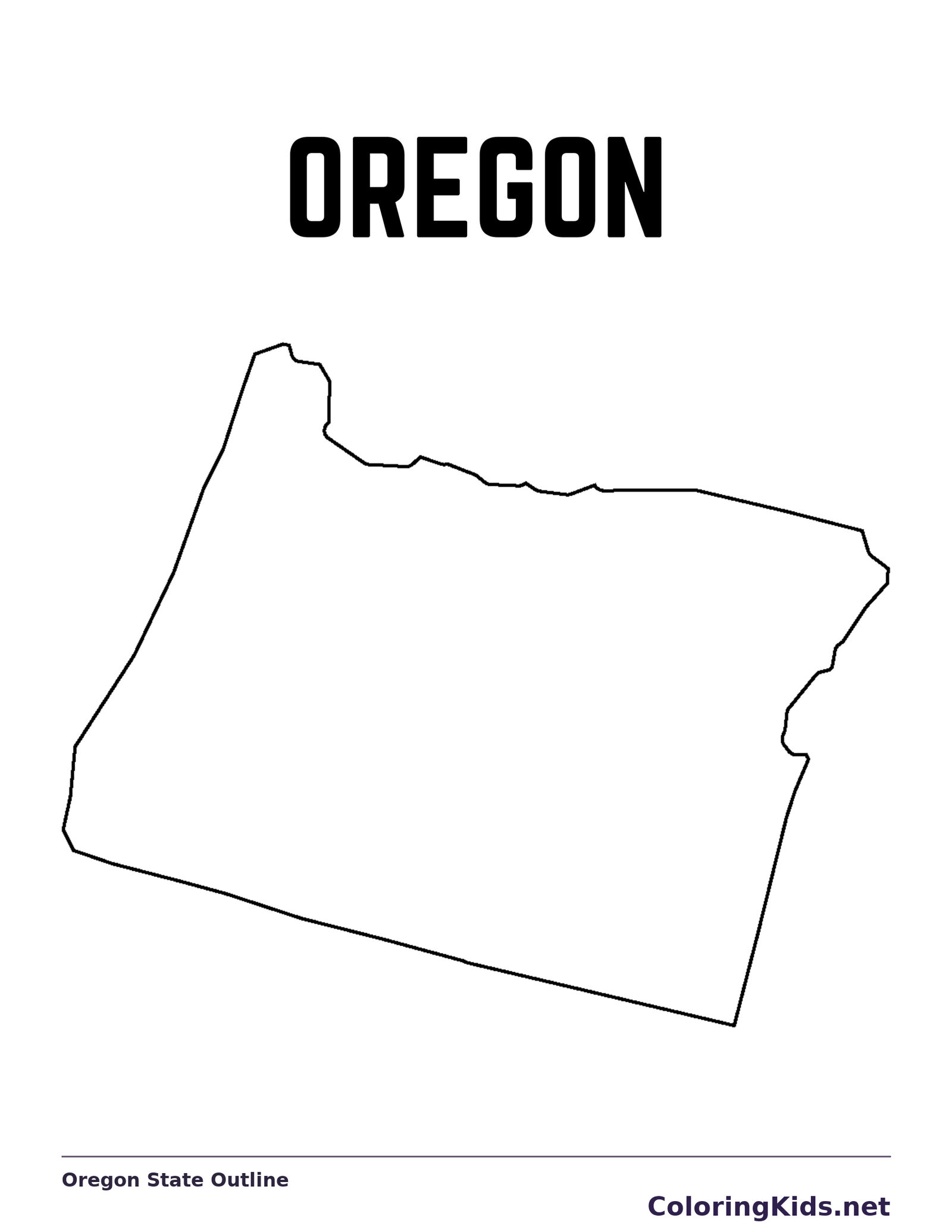 Black-and-white outline of Oregon showing an uneven Pacific edge and a broad inland body