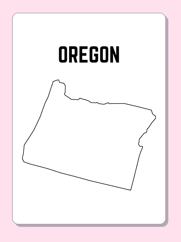 Black-and-white outline of Oregon showing an uneven Pacific edge and a broad inland body