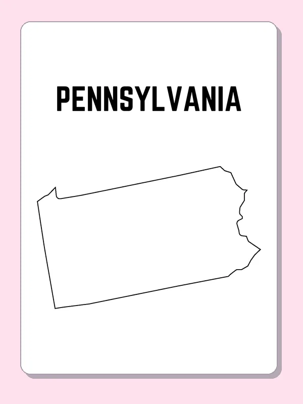 Black-and-white outline of Pennsylvania showing a wide northern body with irregular eastern corners