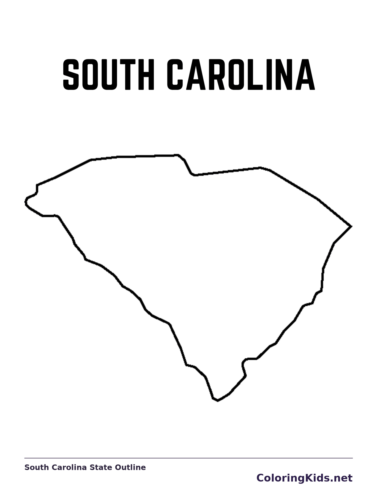 Black-and-white outline of South Carolina showing a tapering shape with an Atlantic edge